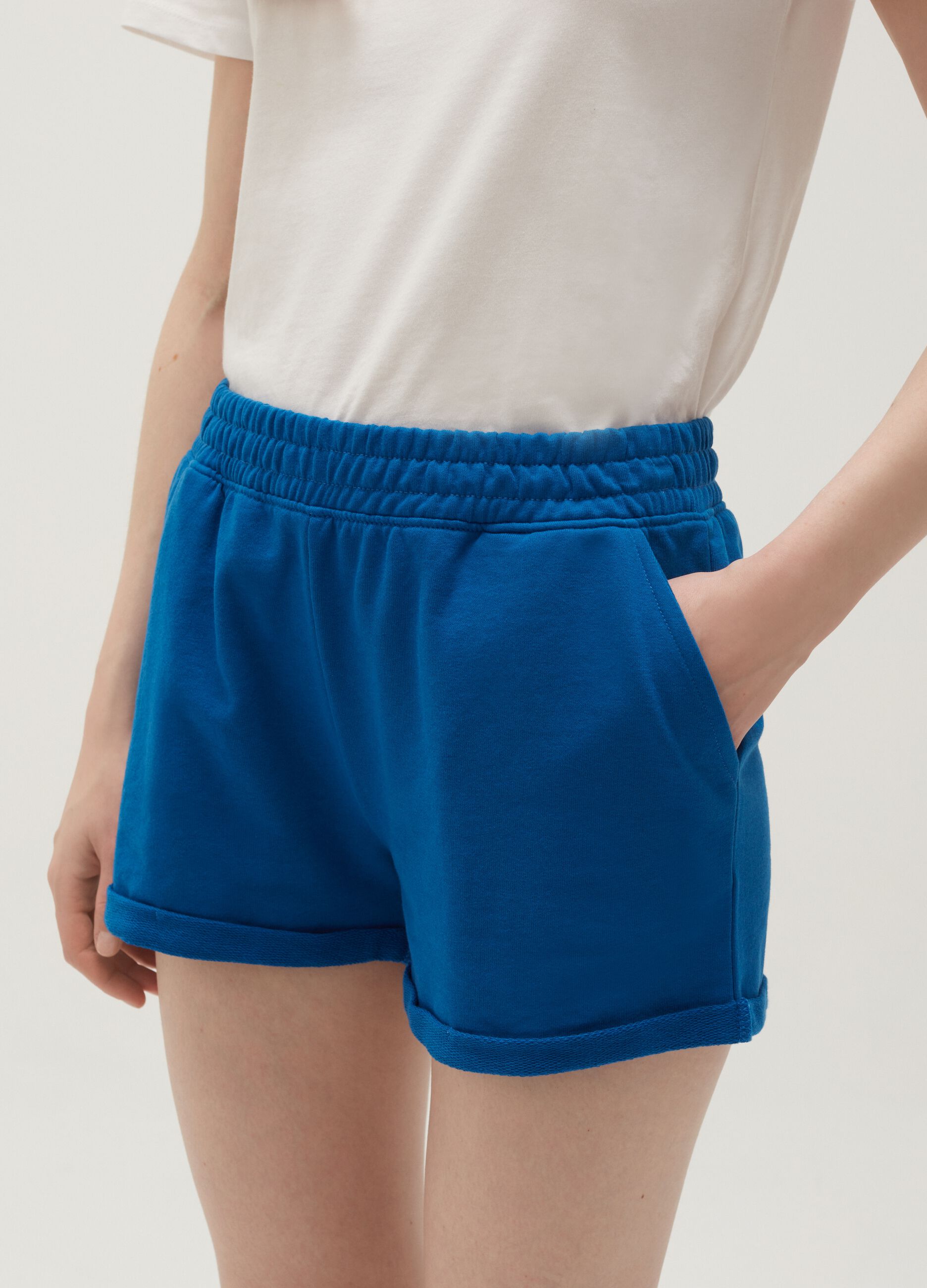 Plush shorts with turned up hems