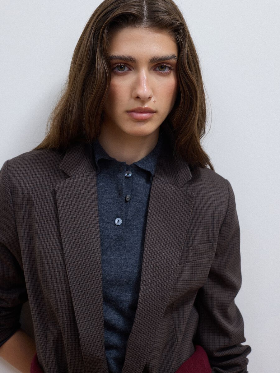 Brown stretch viscose micro-check regular-fit blazer_0