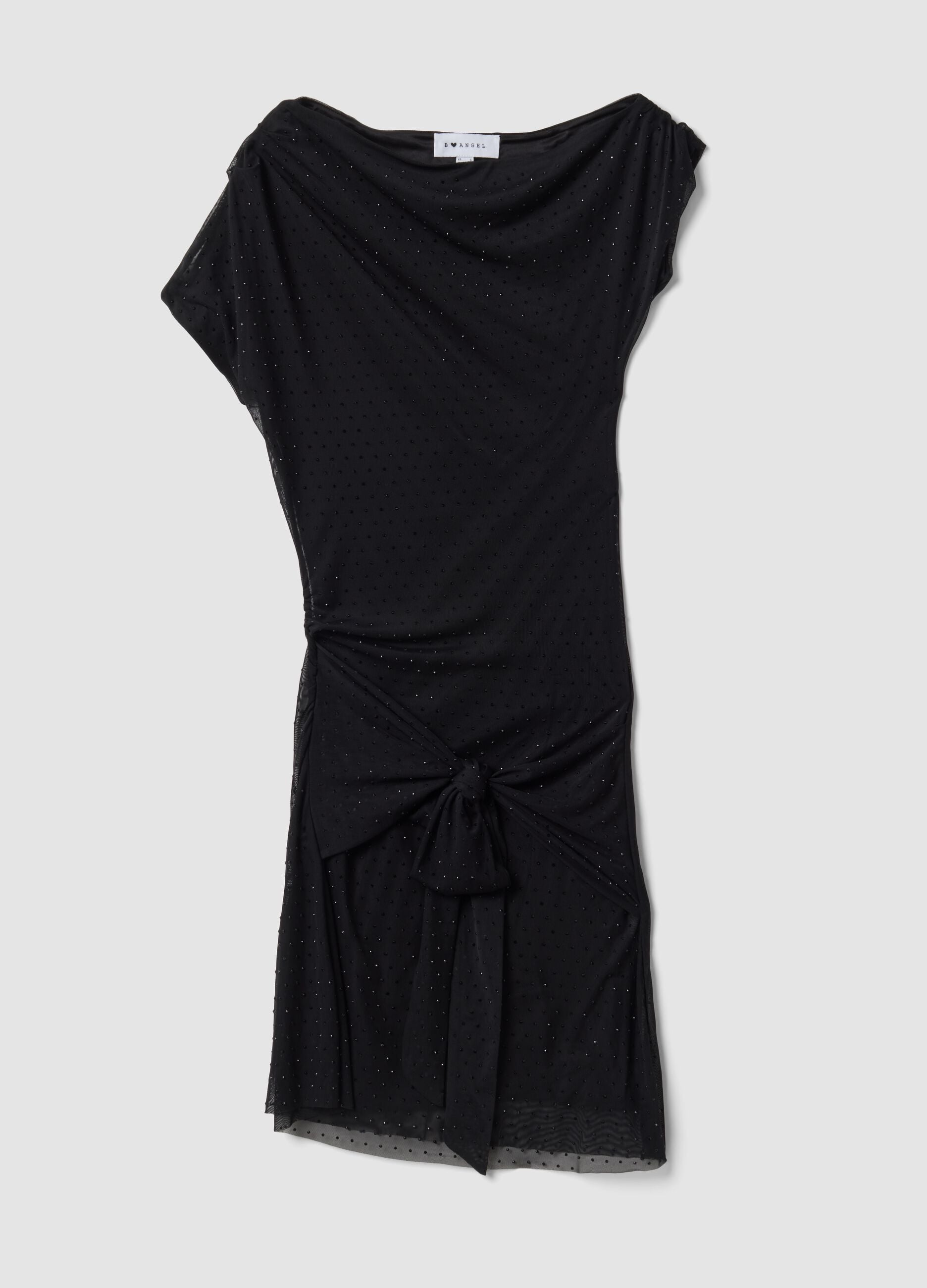 Abito nero in tessuto elasticizzato con drappeggio regular fit