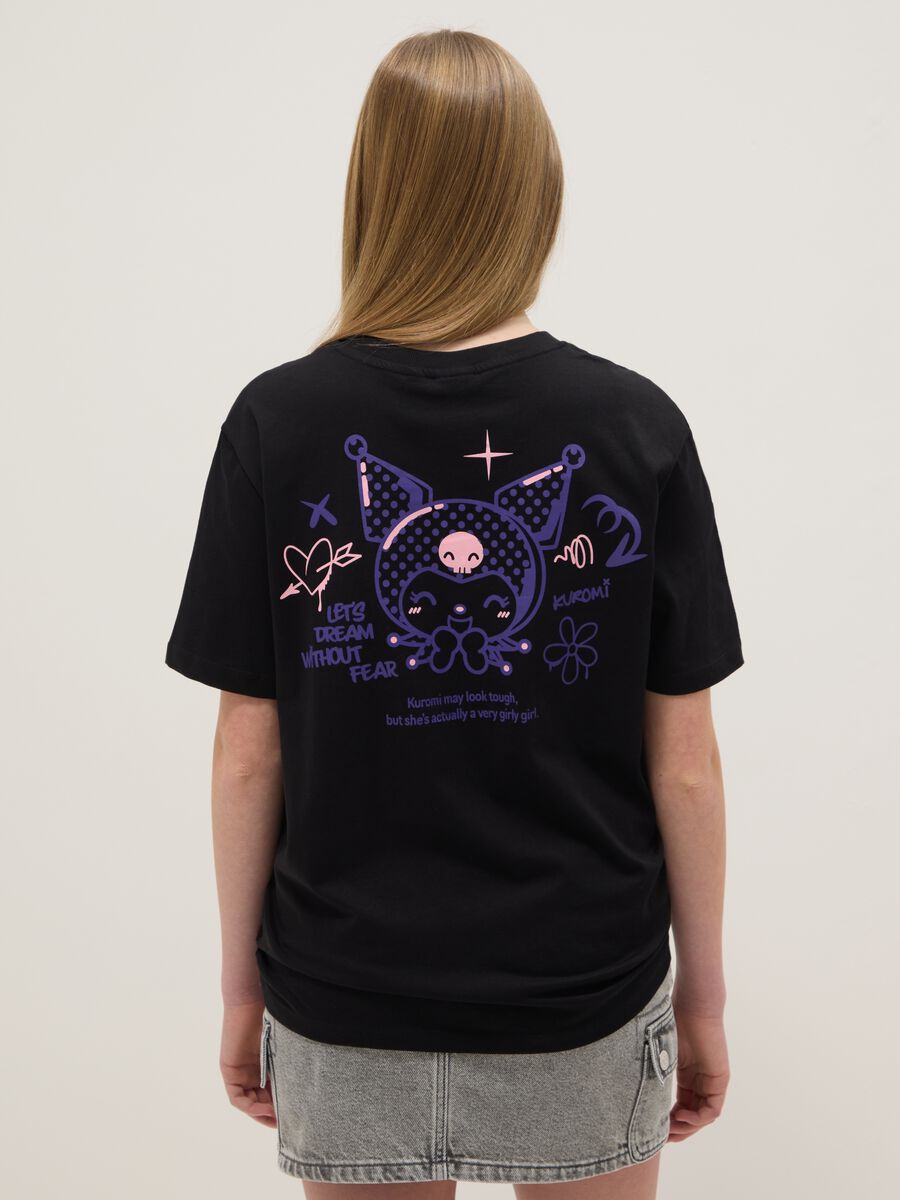 Girls' regular fit black pure cotton T-shirt with Kuromi_1