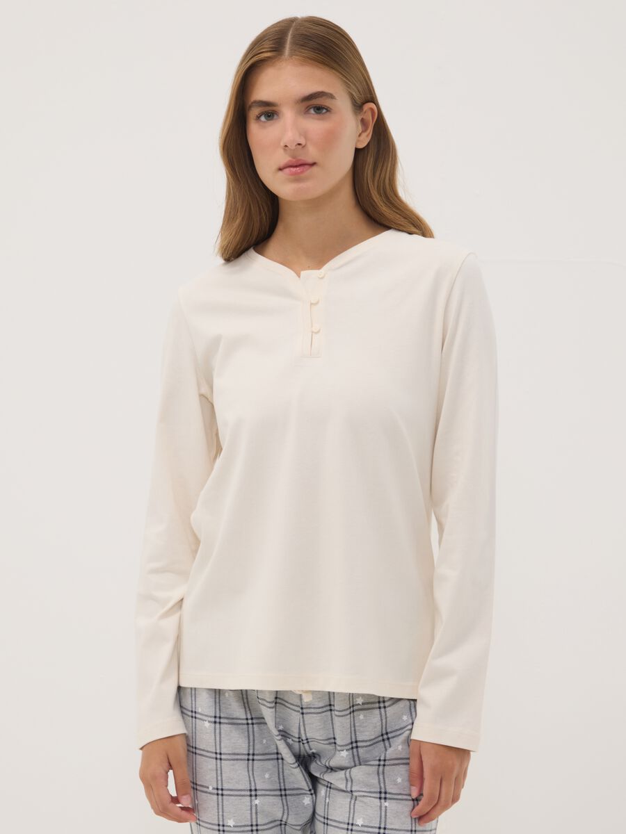 Pigiama beige in puro cotone organico con girocollo_1