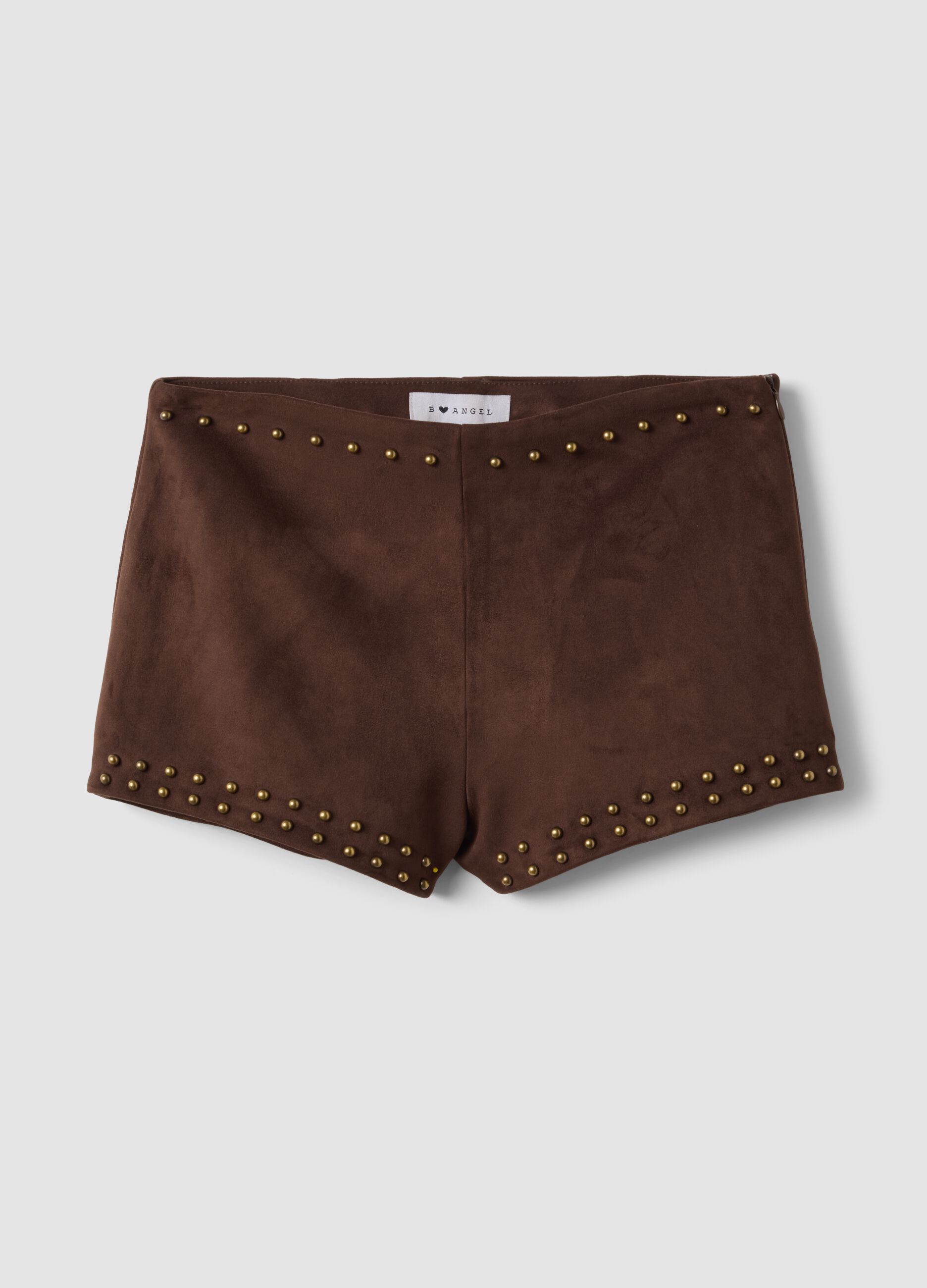 Braune Mini-Shorts aus Stretchmaterial mit Nieten