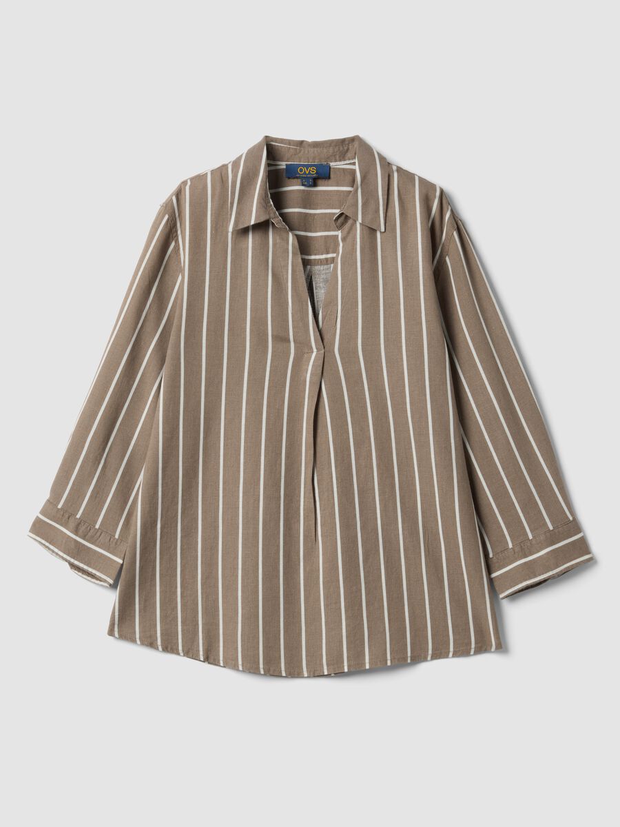 Brown striped linen-viscose blend shirt_4