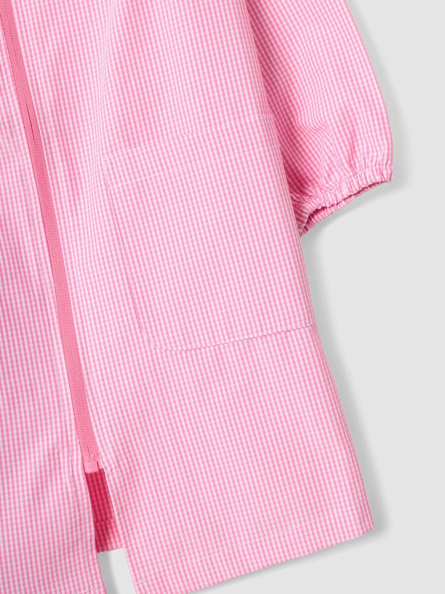 Pink gingham nursery smock with zip and cute animal embroidery_3