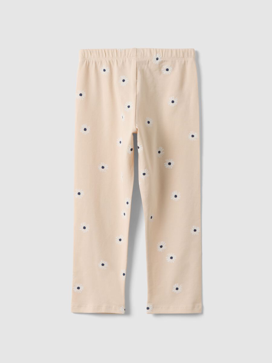 Girls' beige skinny leggings in stretch cotton with flowers_1