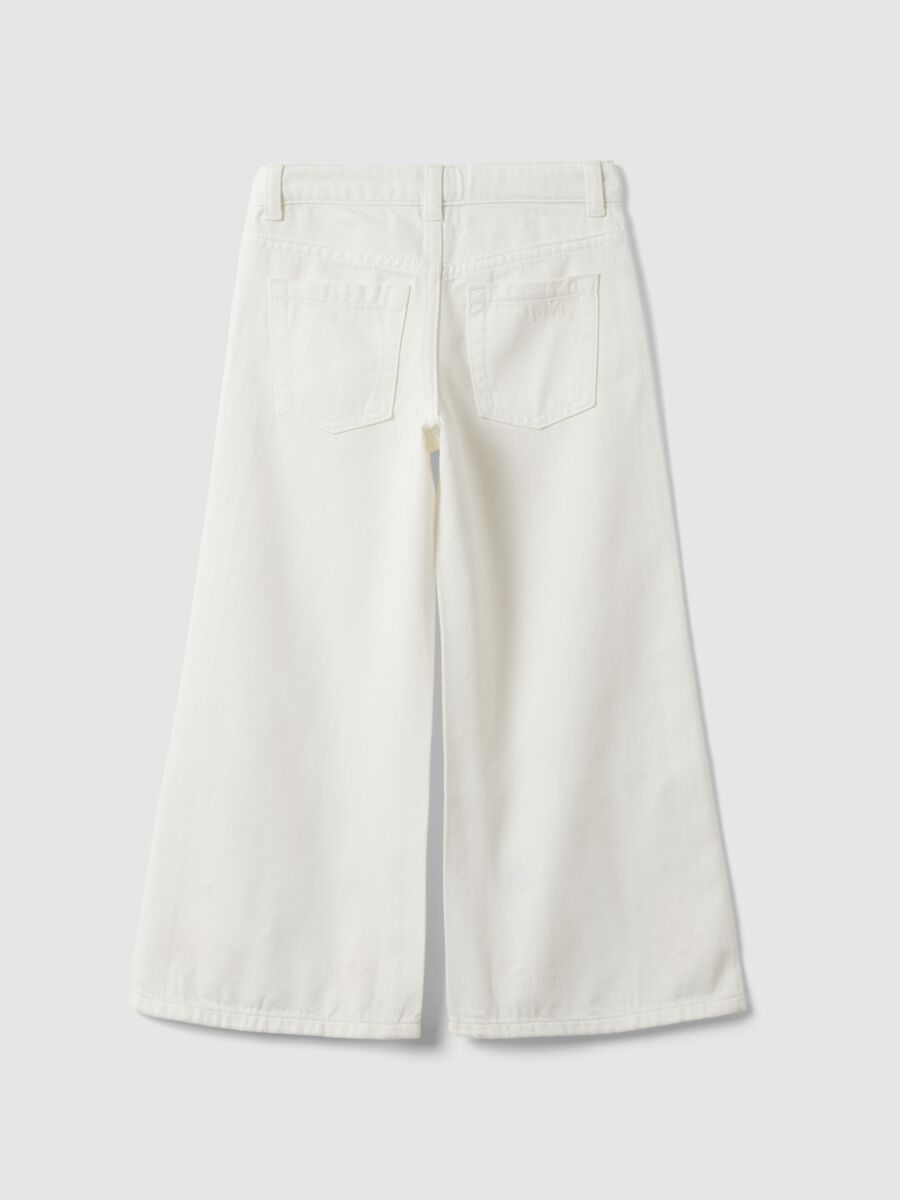 Girls' Wide Leg Pure Cotton White Trousers with Flowers_4