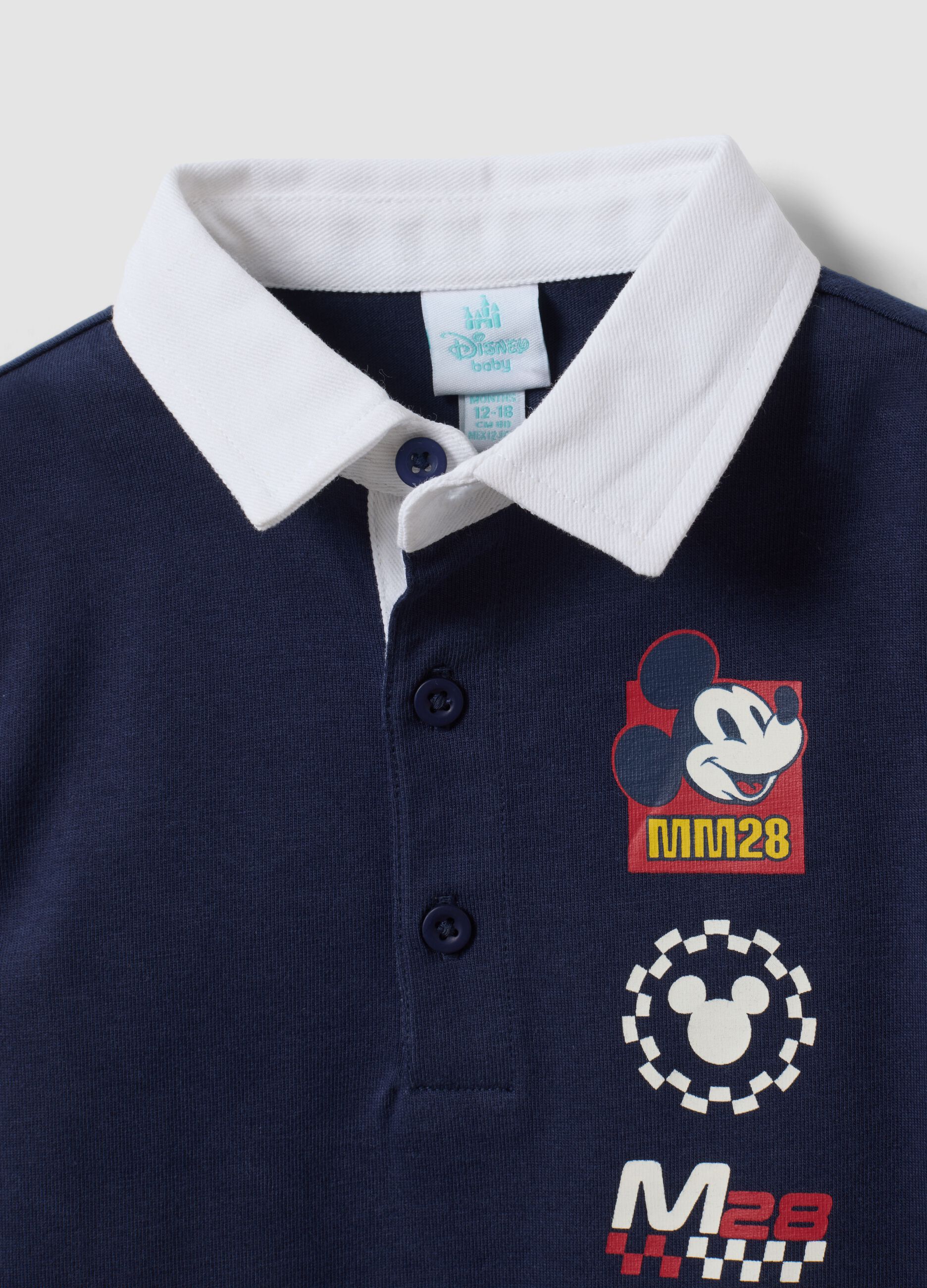 Blue polo shirt in pure organic cotton with Mickey & Friends prints for boys