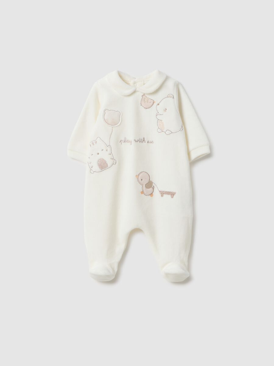 White newborn playsuit in regular fit cotton blend with embroidery_0