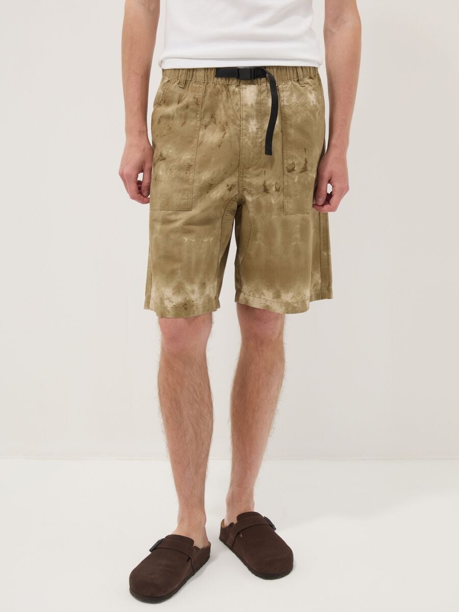Beige baggy pure cotton Bermuda shorts_1
