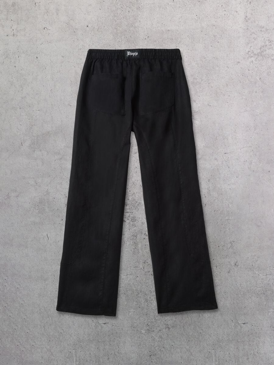 100% Linen Wide-Leg Trousers Black_6