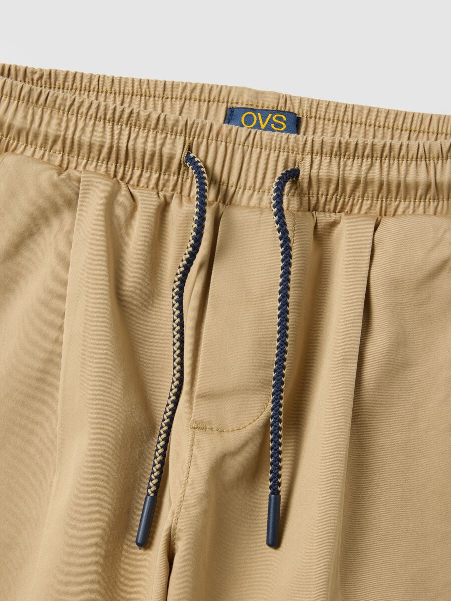 Beige Stretch Cotton Jogger Trousers for Kids_2