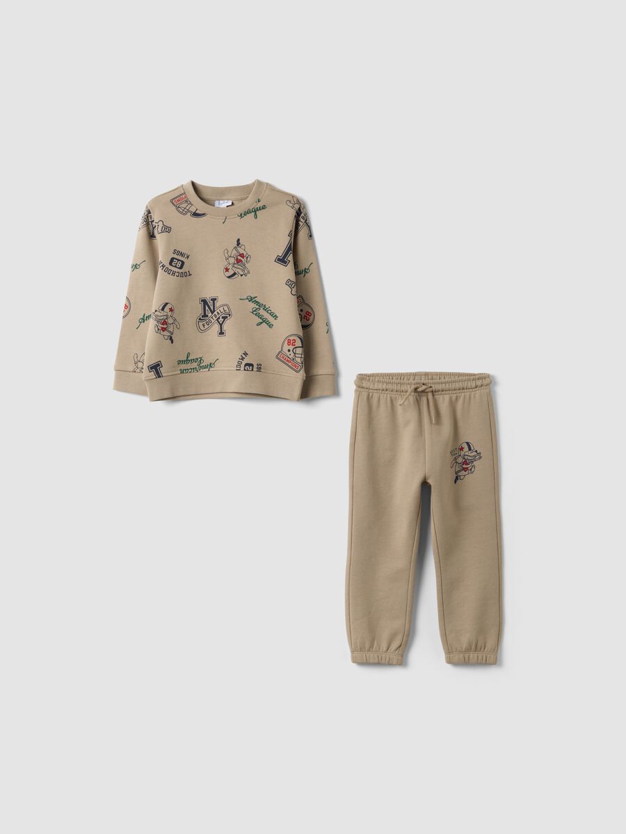 Conjunto beige de algod&oacute;n puro con cuello redondo y estampado para beb&eacute; ni&ntilde;o_0