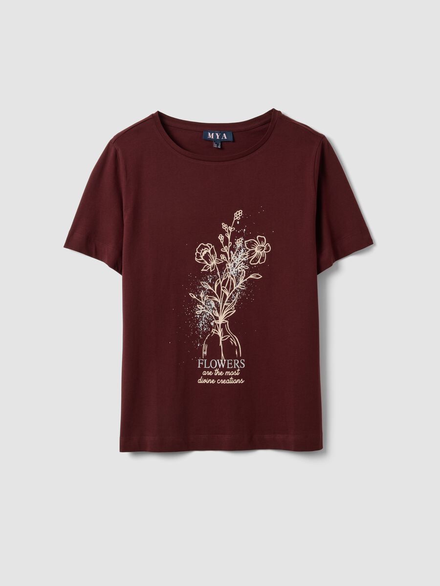Rotes T-Shirt aus reiner Baumwolle mit floralem Print, Regular Fit_0