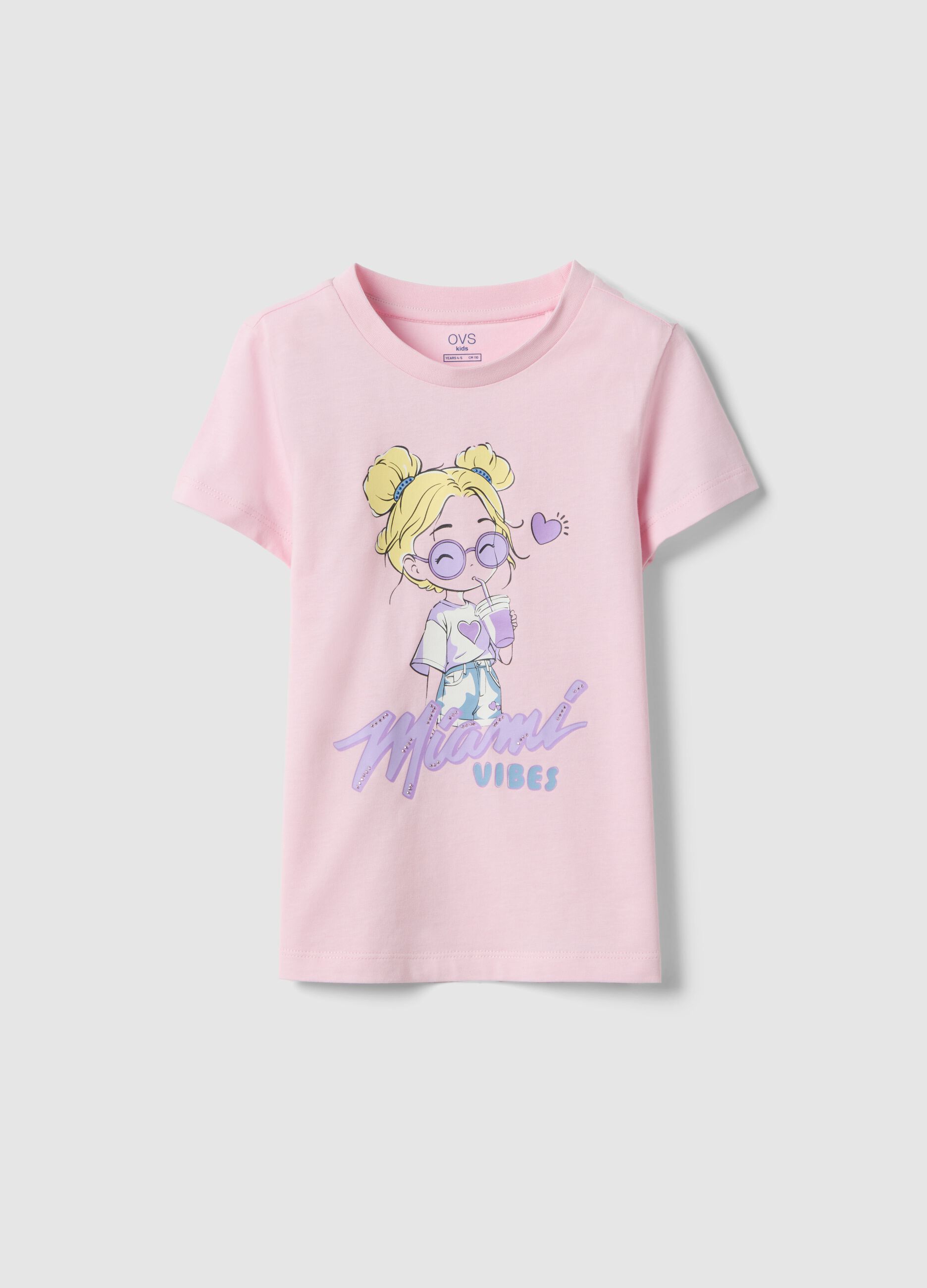 Camiseta de ni&ntilde;a de algod&oacute;n rosa puro ajuste regular con estampado