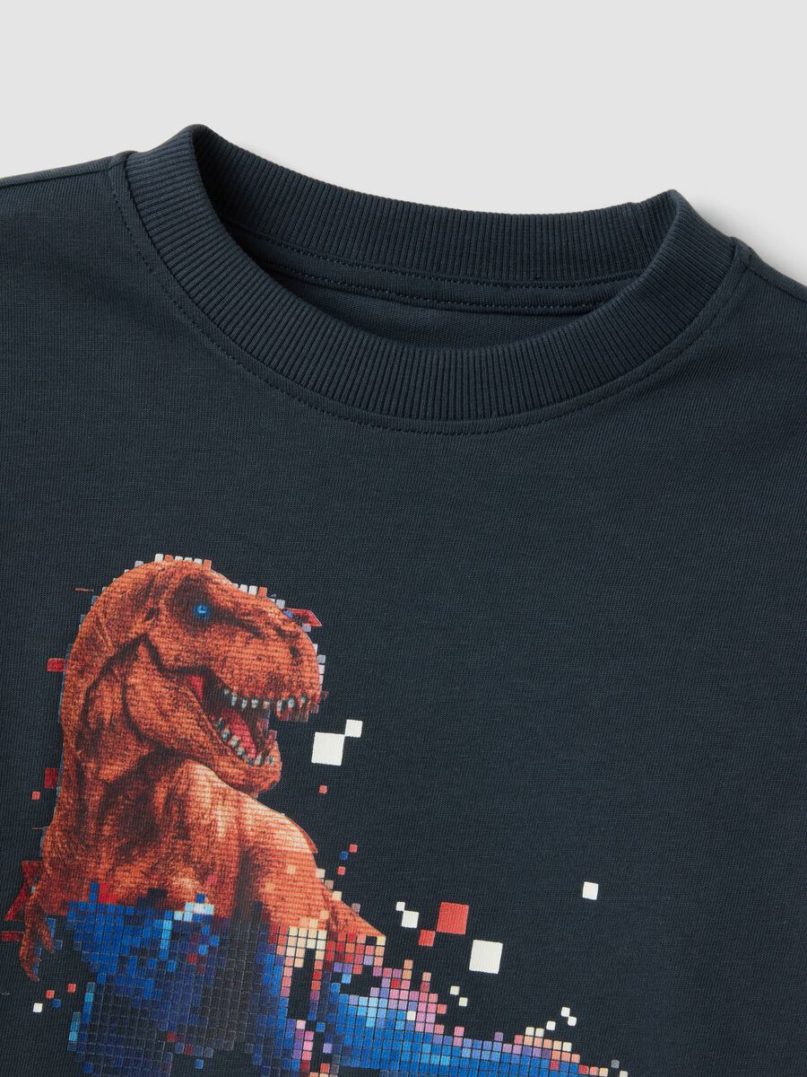 T-shirt blu notte in puro cotone con stampa_3