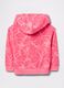 Pink sweatshirt in French terry with hood, flowers print and logo embroidery_1