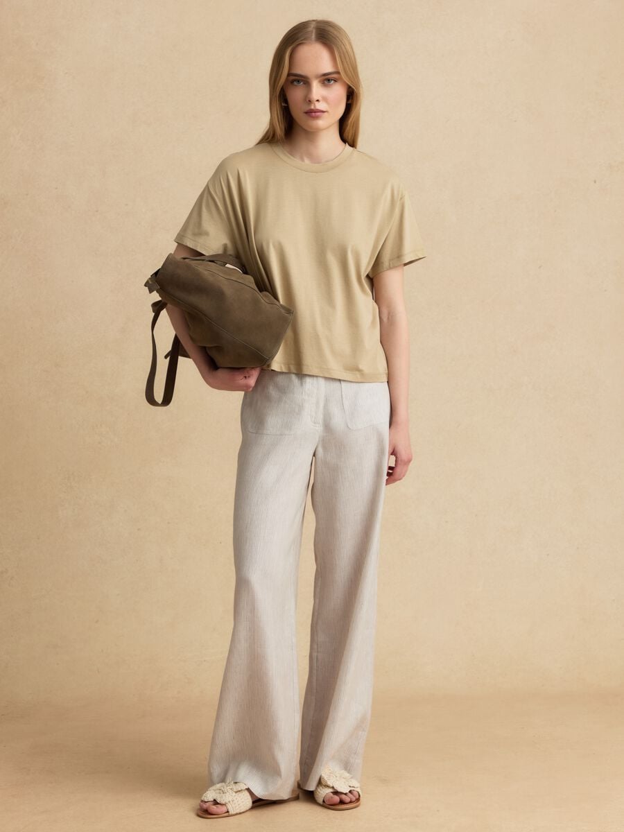 Beige lyocell and cotton-blend T-shirt_2