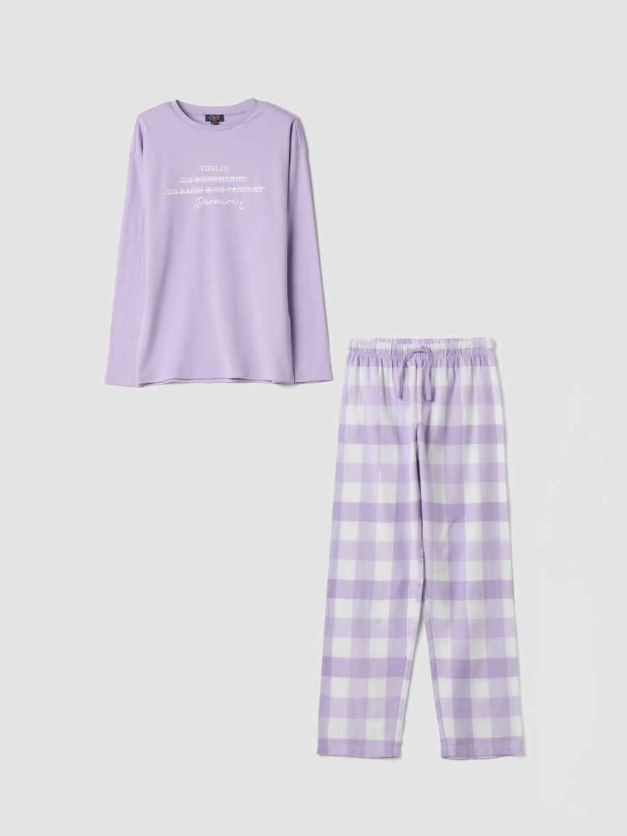 Purple crew-neck pyjamas in pure organic cotton_0