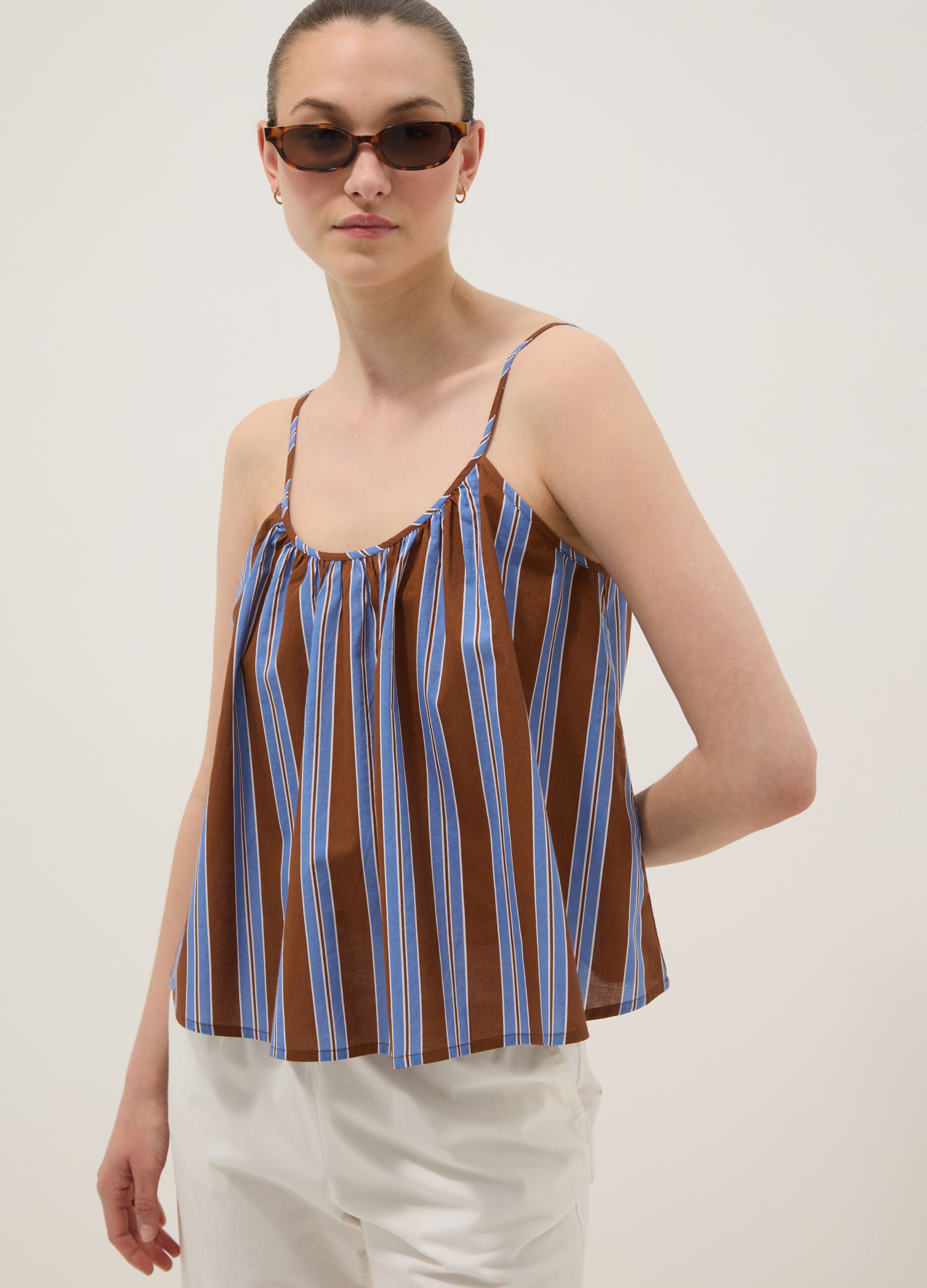 Brown striped pure cotton top