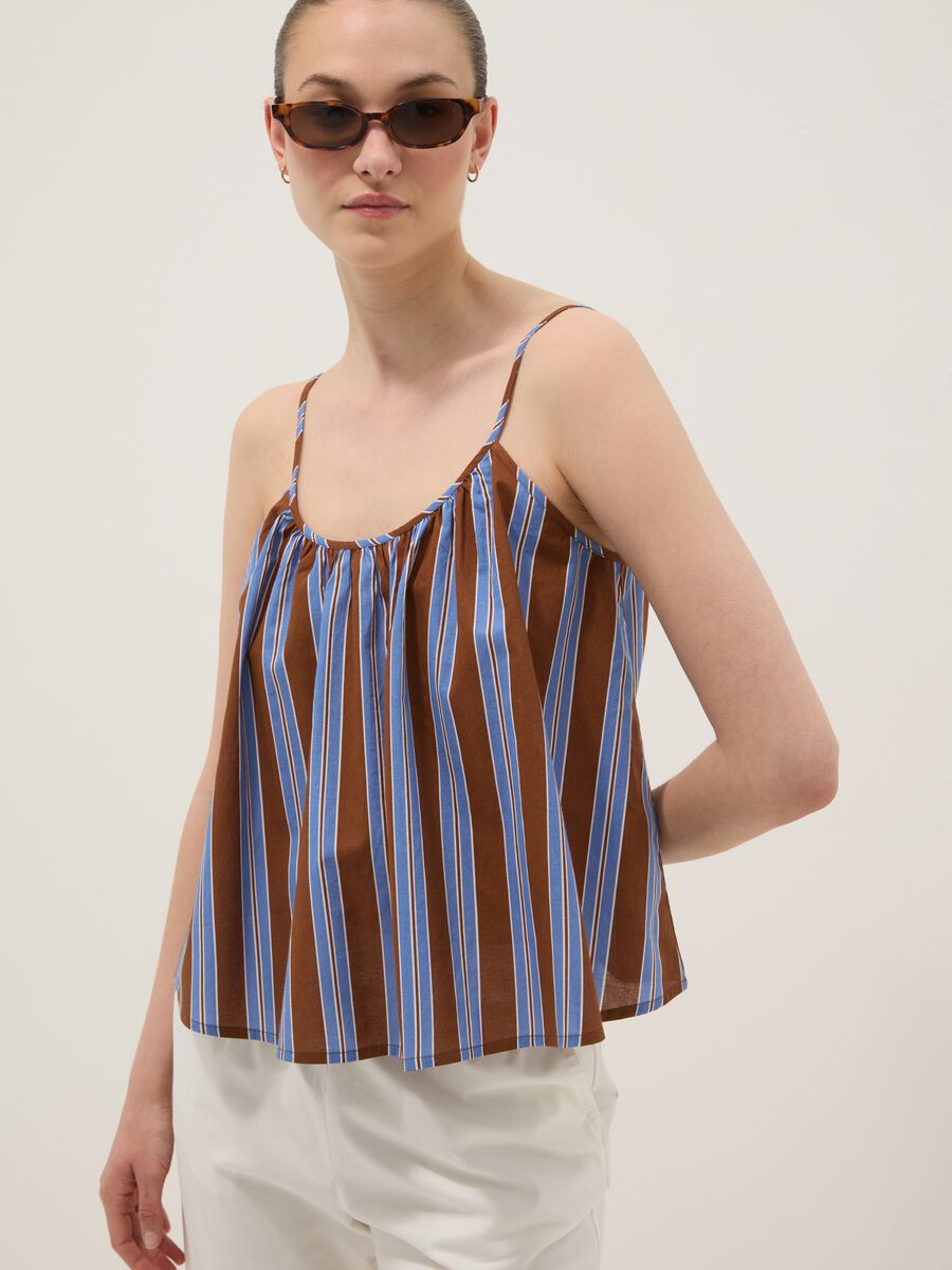 Brown striped pure cotton top_0