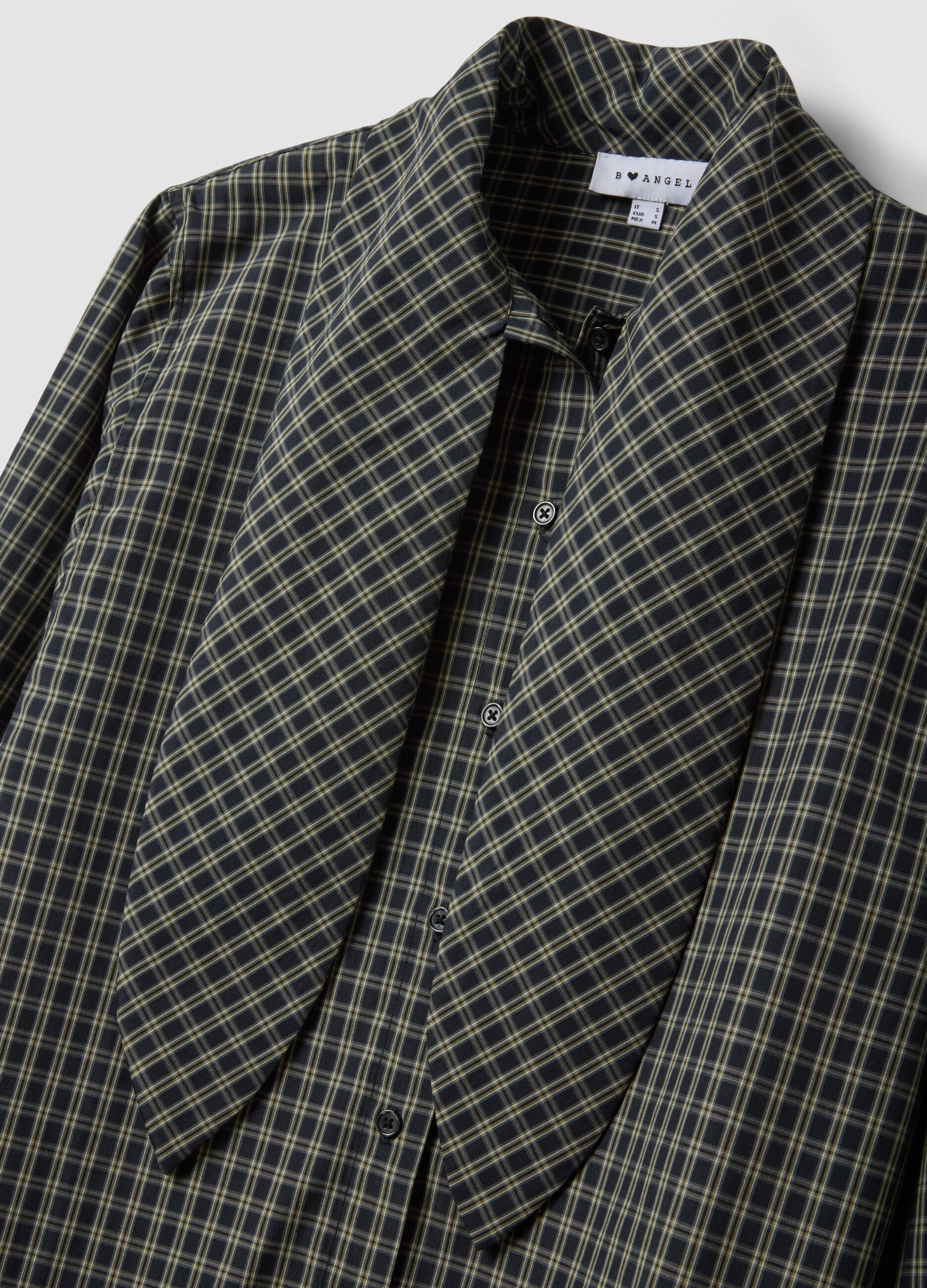 Black oversized cotton-blend checked shirt with bow