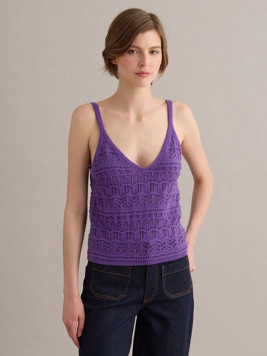Purple pure cotton regular-fit knitted tank top_2
