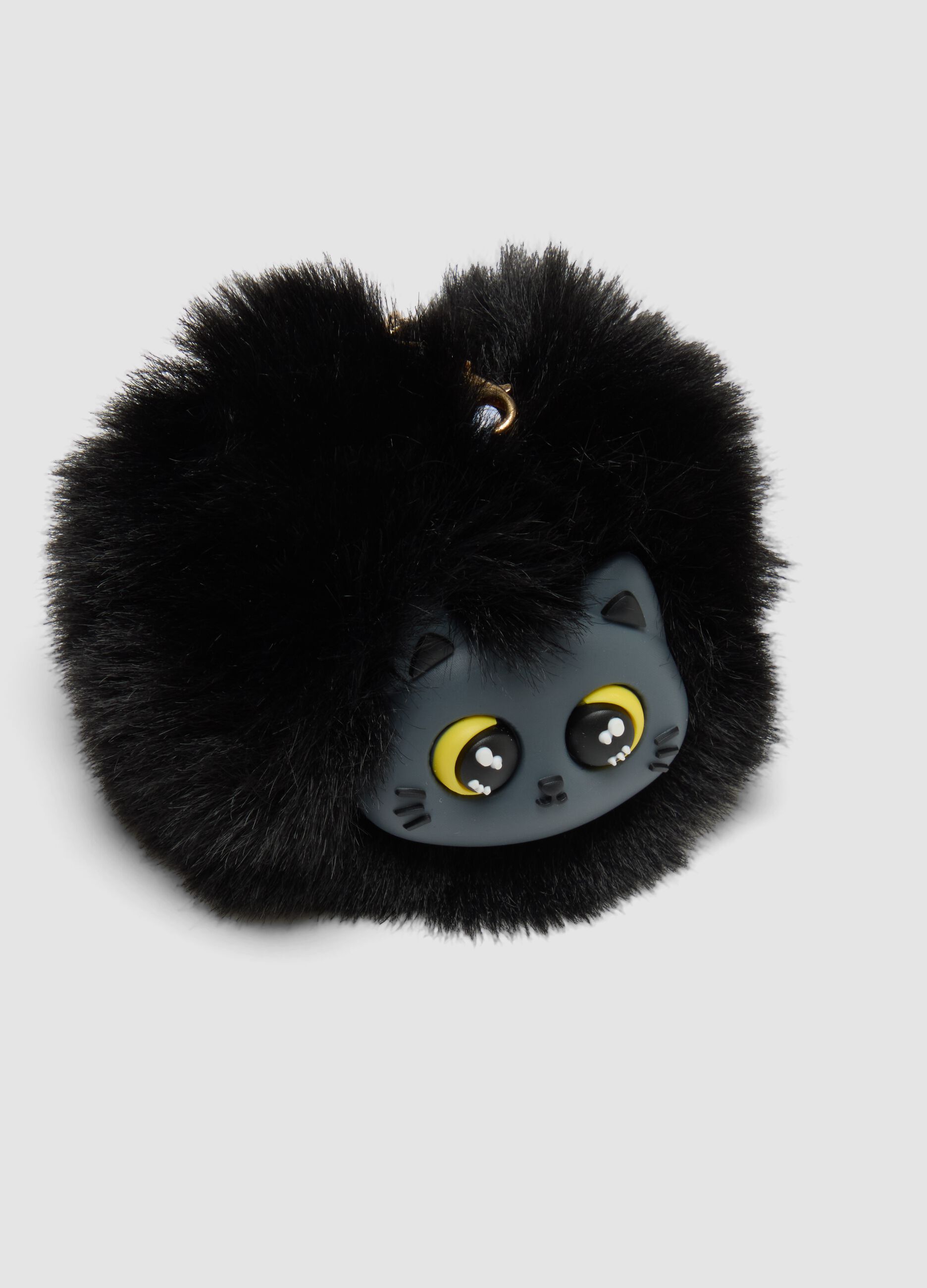 Portachiavi nero con pompon e gattino per bambina
