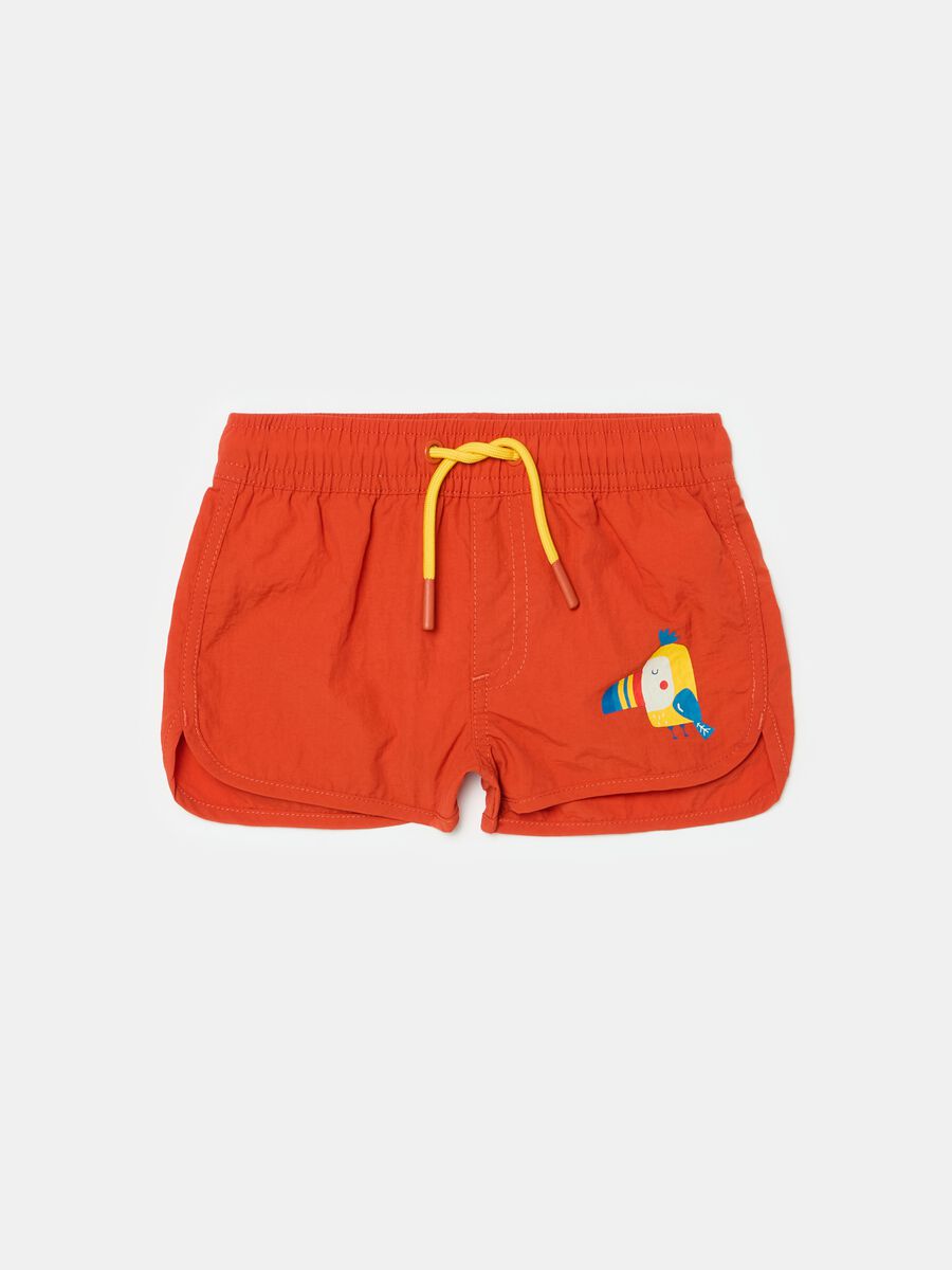 Swimming trunks with drawstring and toucan print_0