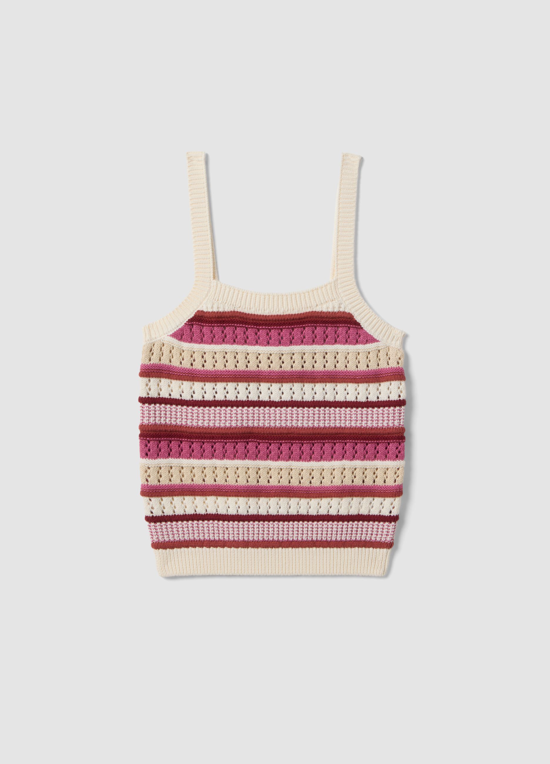 Gilet ajust&eacute; en pur coton &agrave; rayures multicolores avec fines bretelles