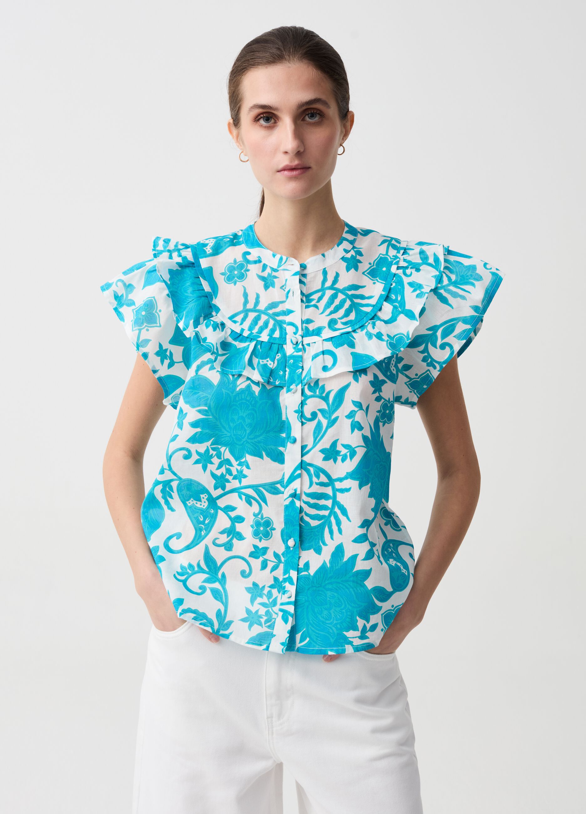Printed blouse with flounce