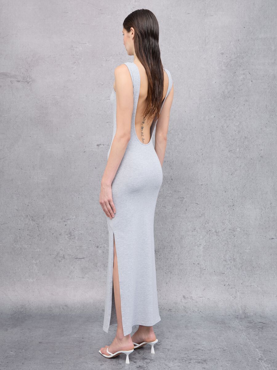 Grey Melange Backless Long Dress _2