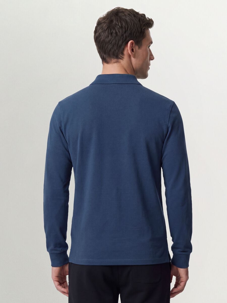 Blue long-sleeve organic cotton piqu&eacute; polo shirt, regular fit_3