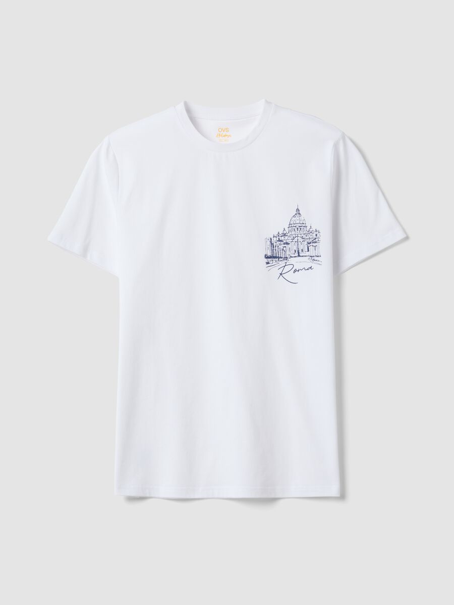 White pure cotton T-shirt with chest print, regular fit_4