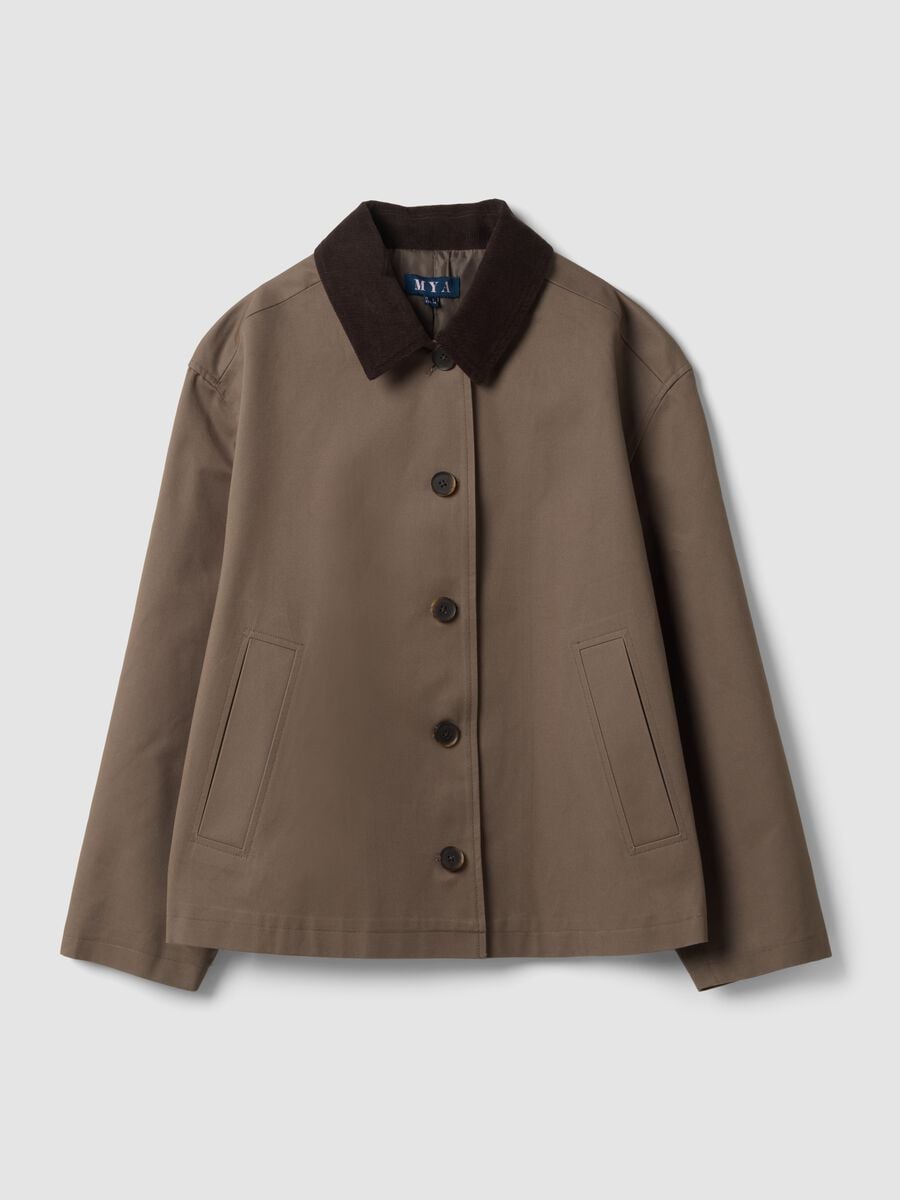 Brown pure cotton jacket with contrasting collar, regular fit_0