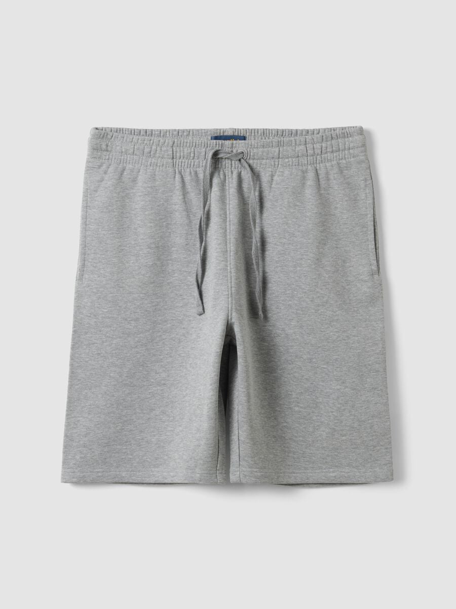 Grey cotton-blend shorts with elasticated waist, regular fit_0
