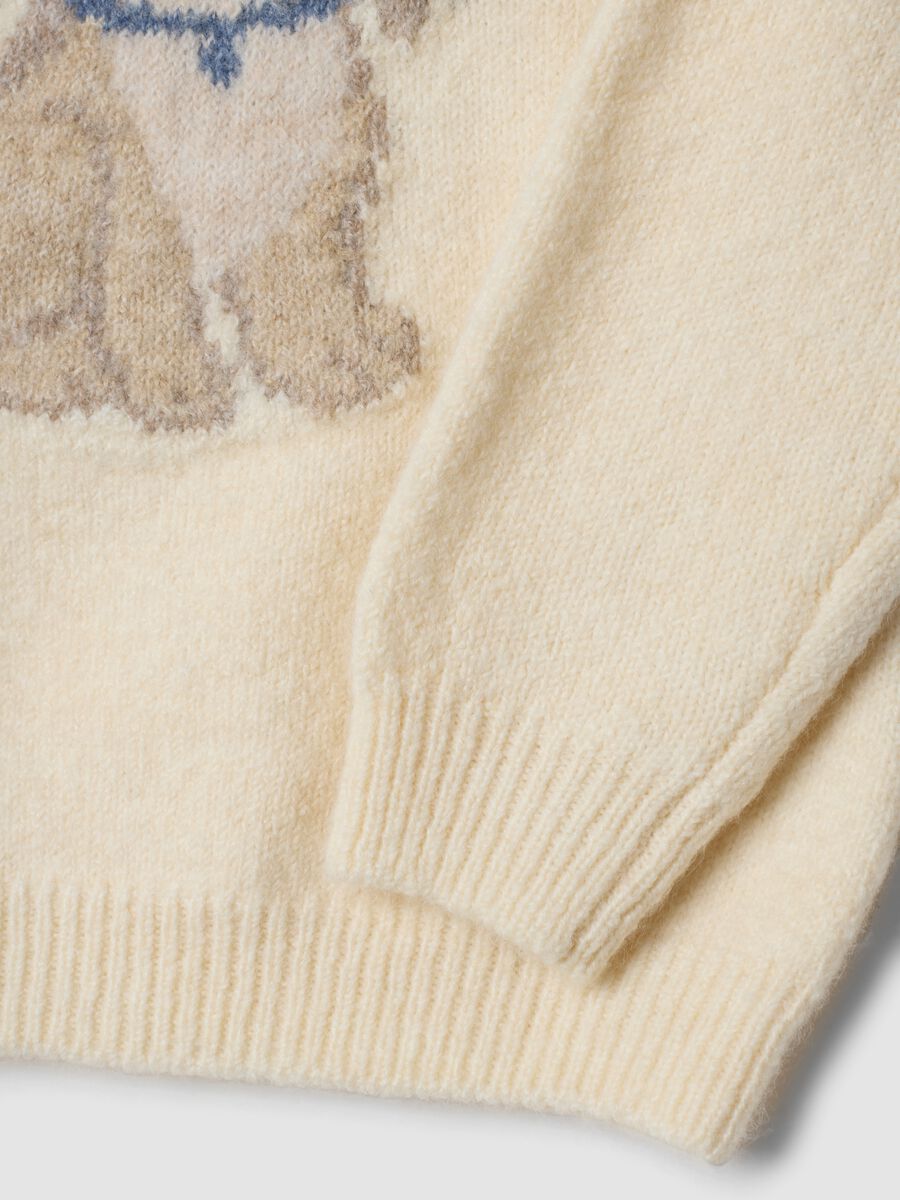 White crew-neck stretch jersey top with puppy print_3