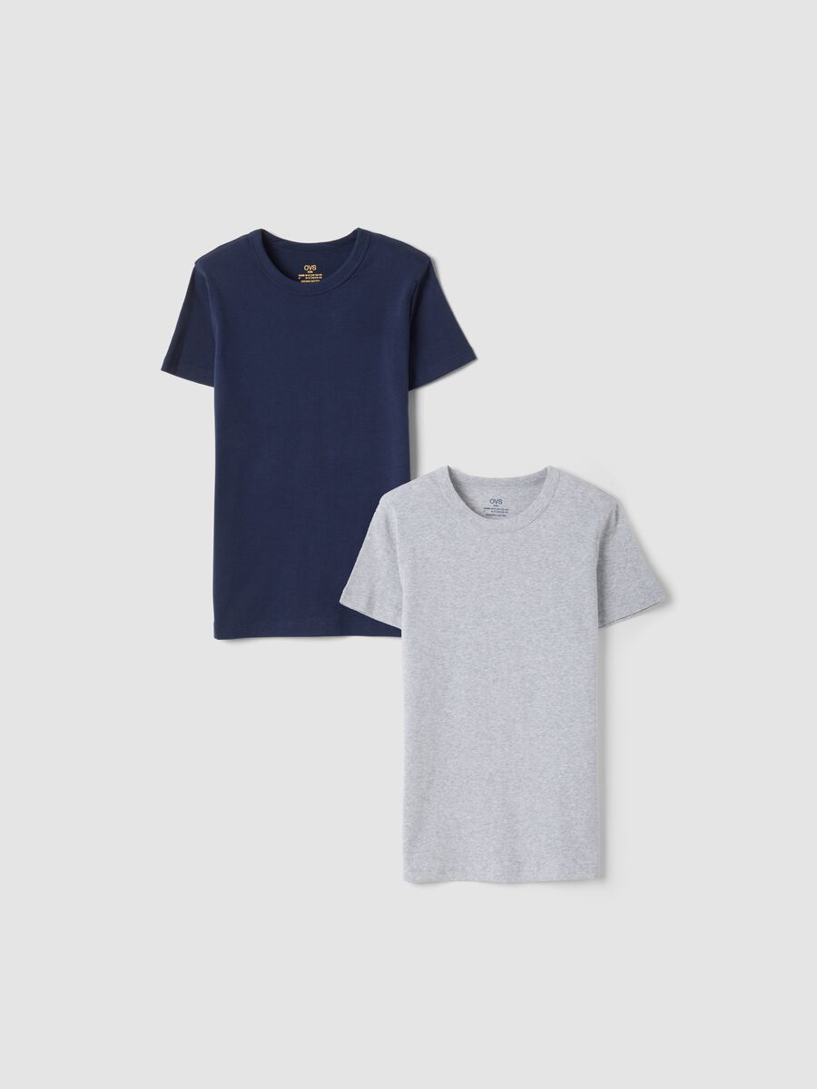 Bipack t-shirt blu e grigio in puro cotone organico girocollo_0