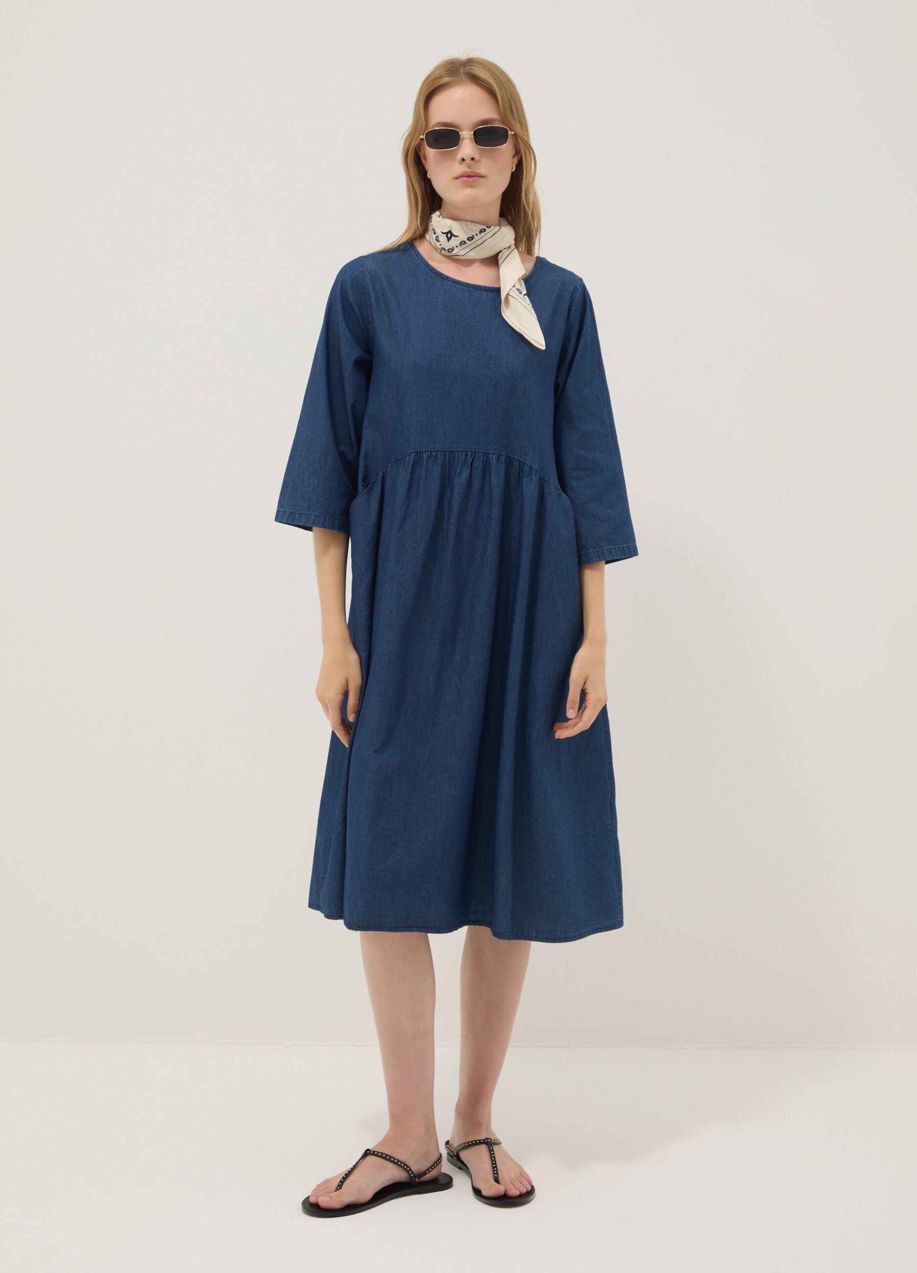 Blue pure cotton midi dress