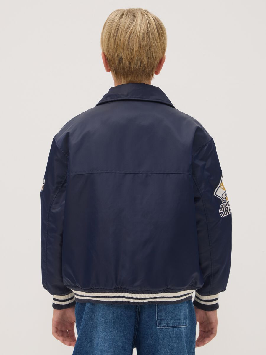 Blue varsity jacket with zip and racing print_2