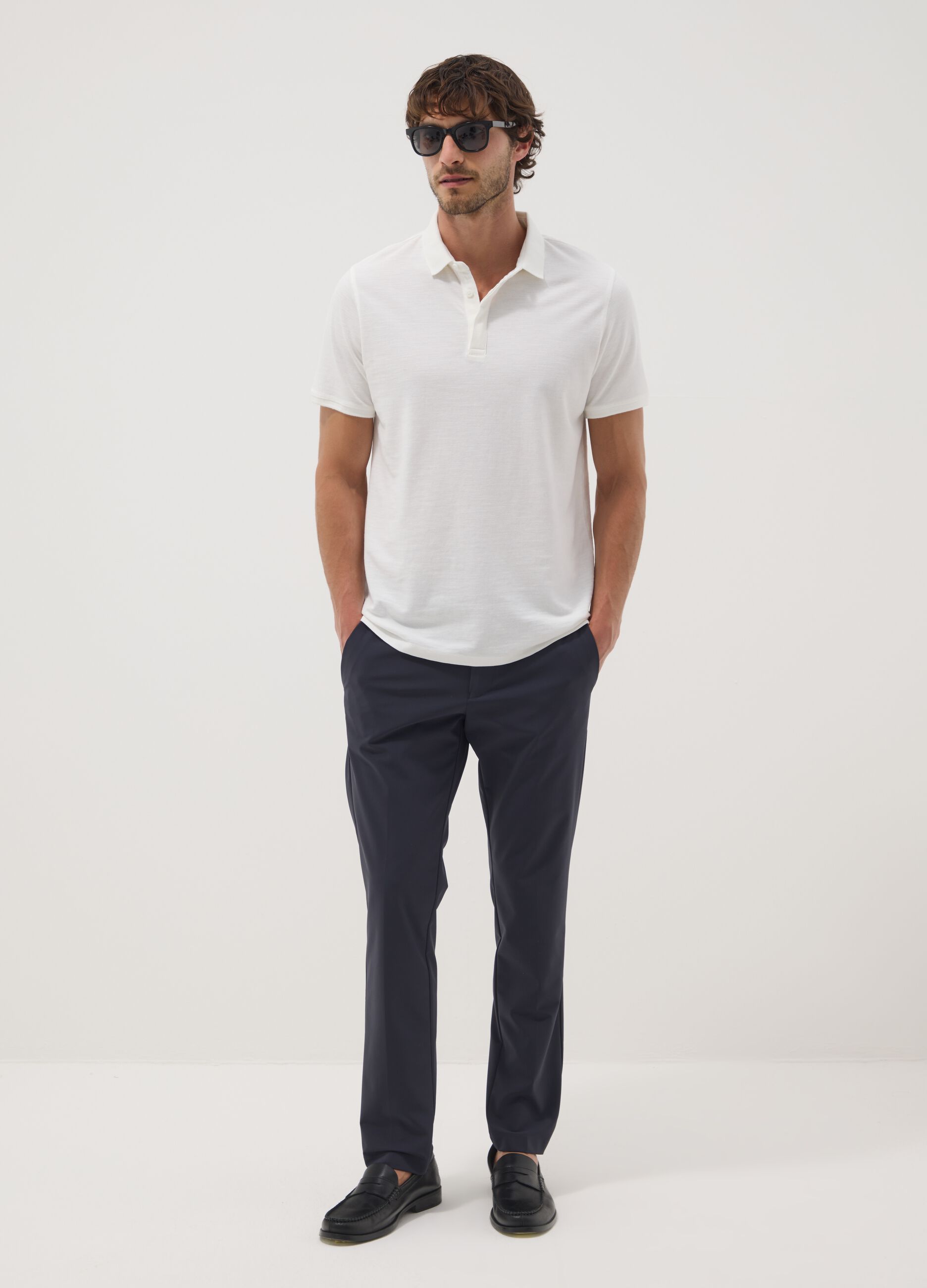 Blue stretch-fabric chino trousers