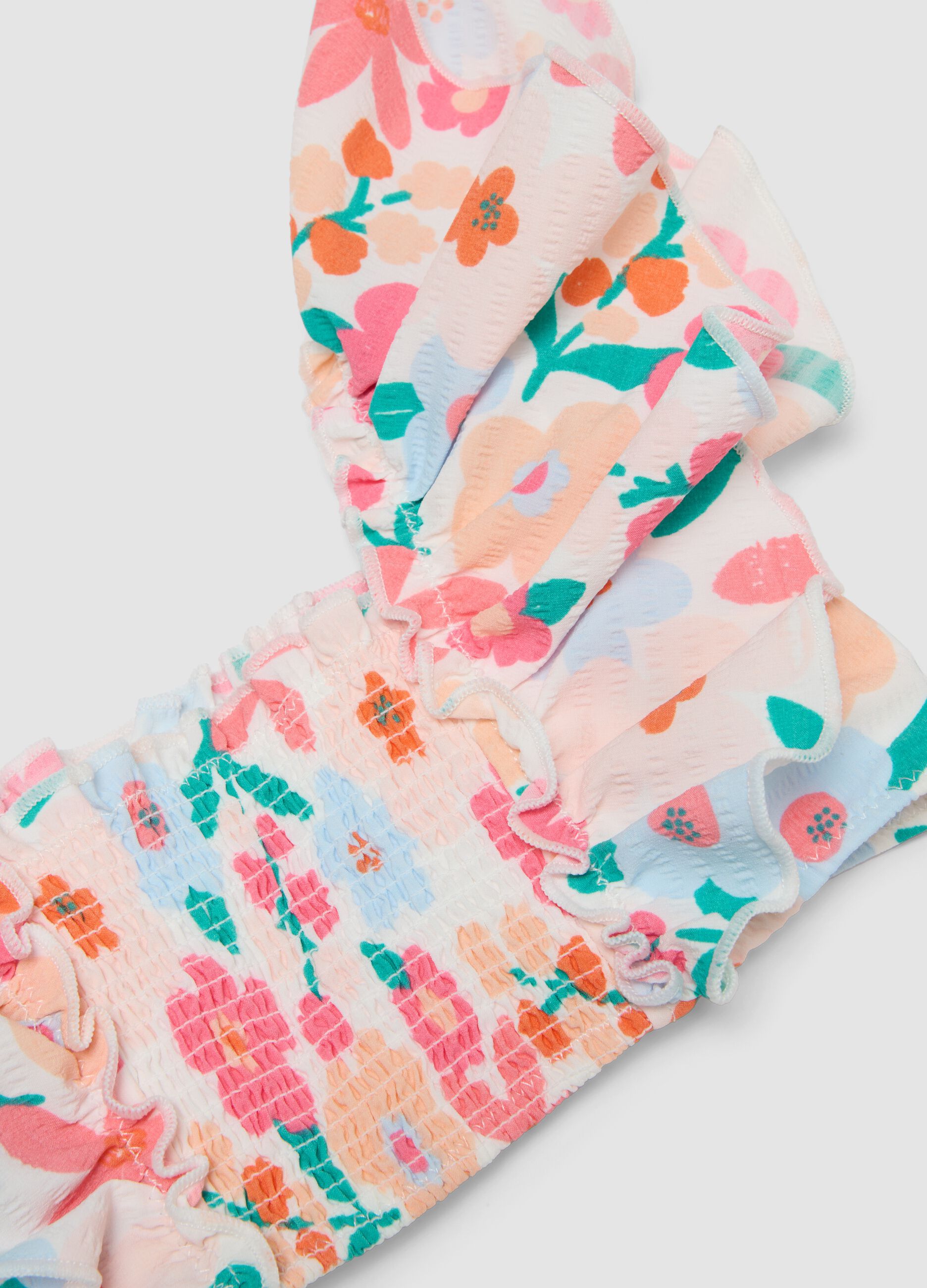 Mehrfarbiger Bikini aus Stretchstoff mit Volants