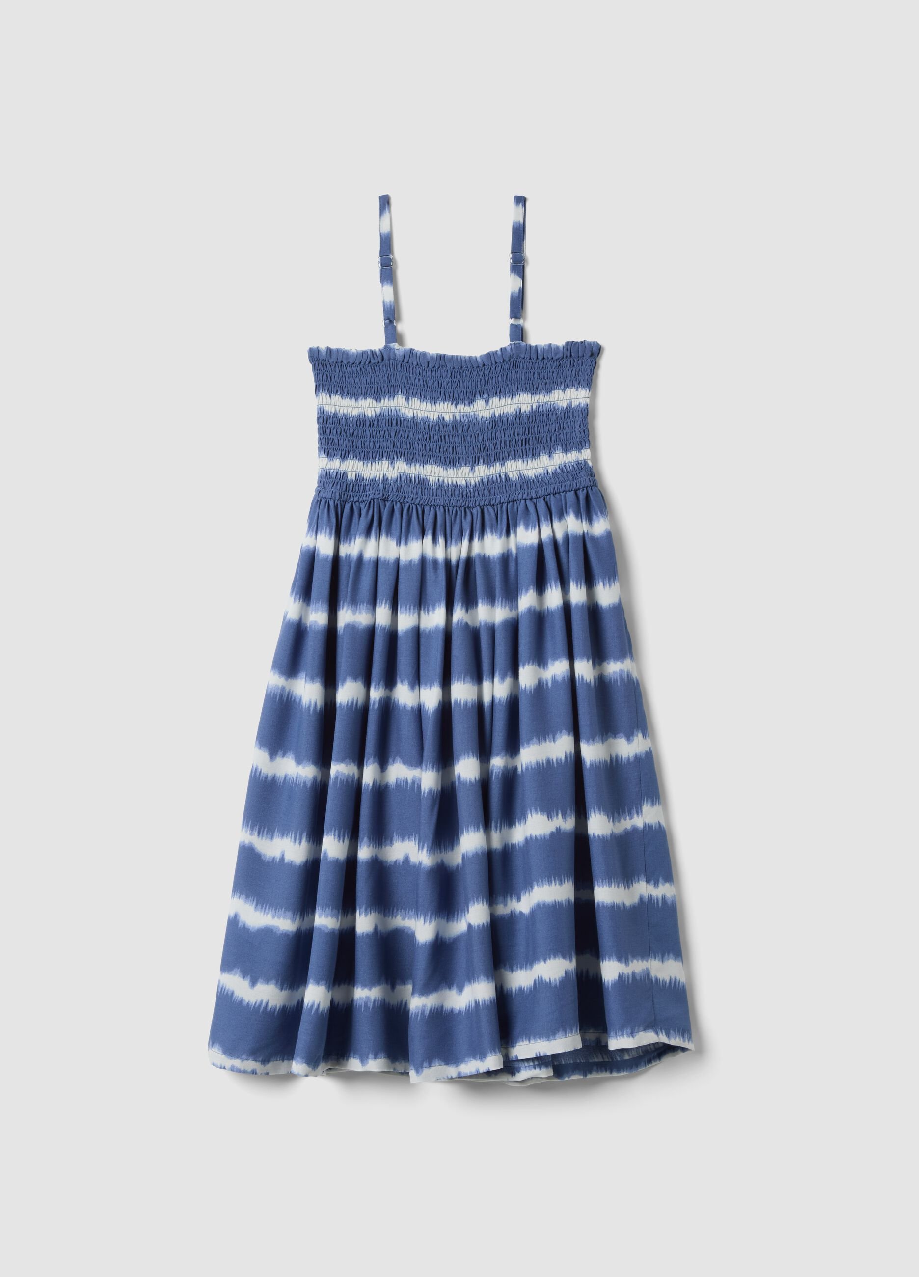 Abito blu da ragazza a righe con spalline in pura viscosa wide fit