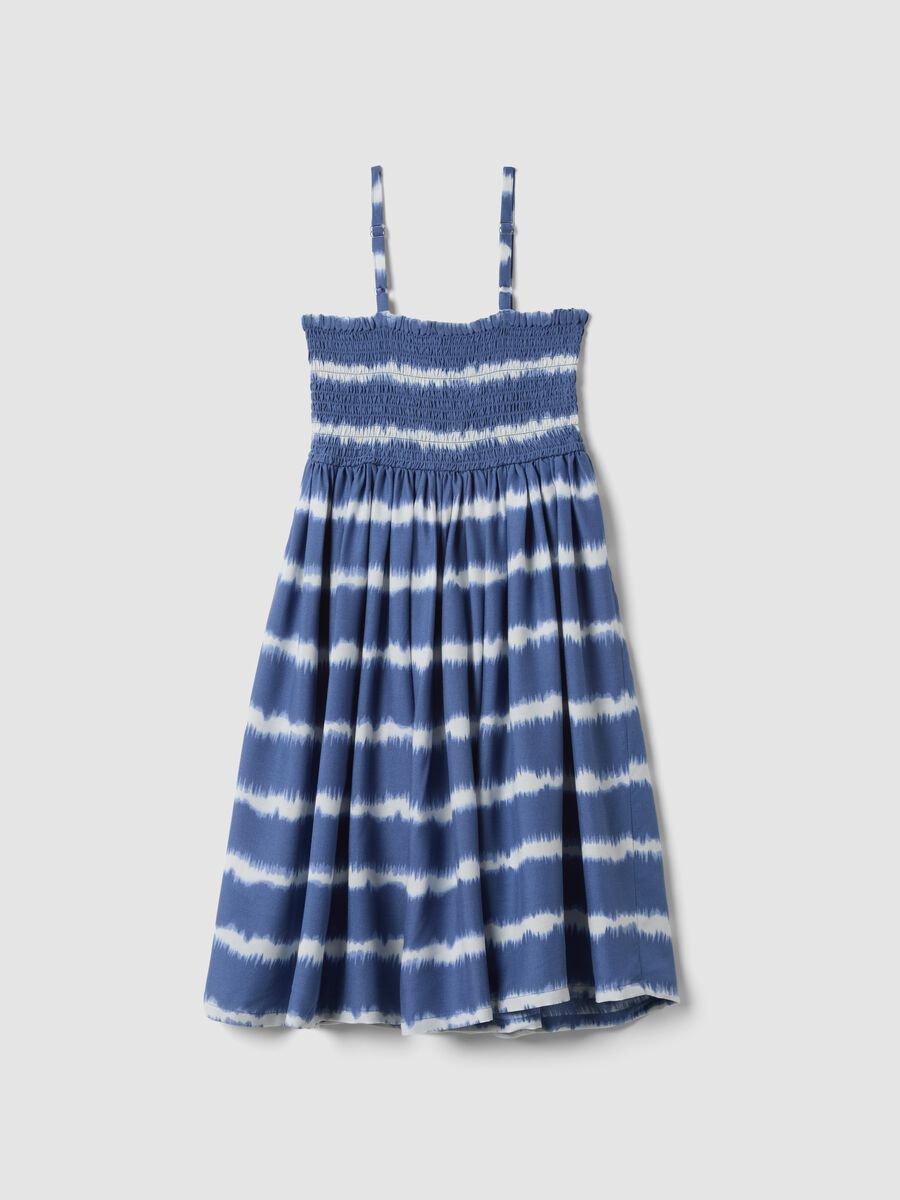 Blaues gestreiftes M&auml;dchenkleid aus reiner Viskose mit schmalen Tr&auml;gern, Wide Fit_1