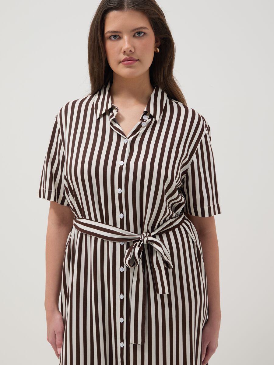 Regular fit multicolour striped pure viscose dress with belt_3