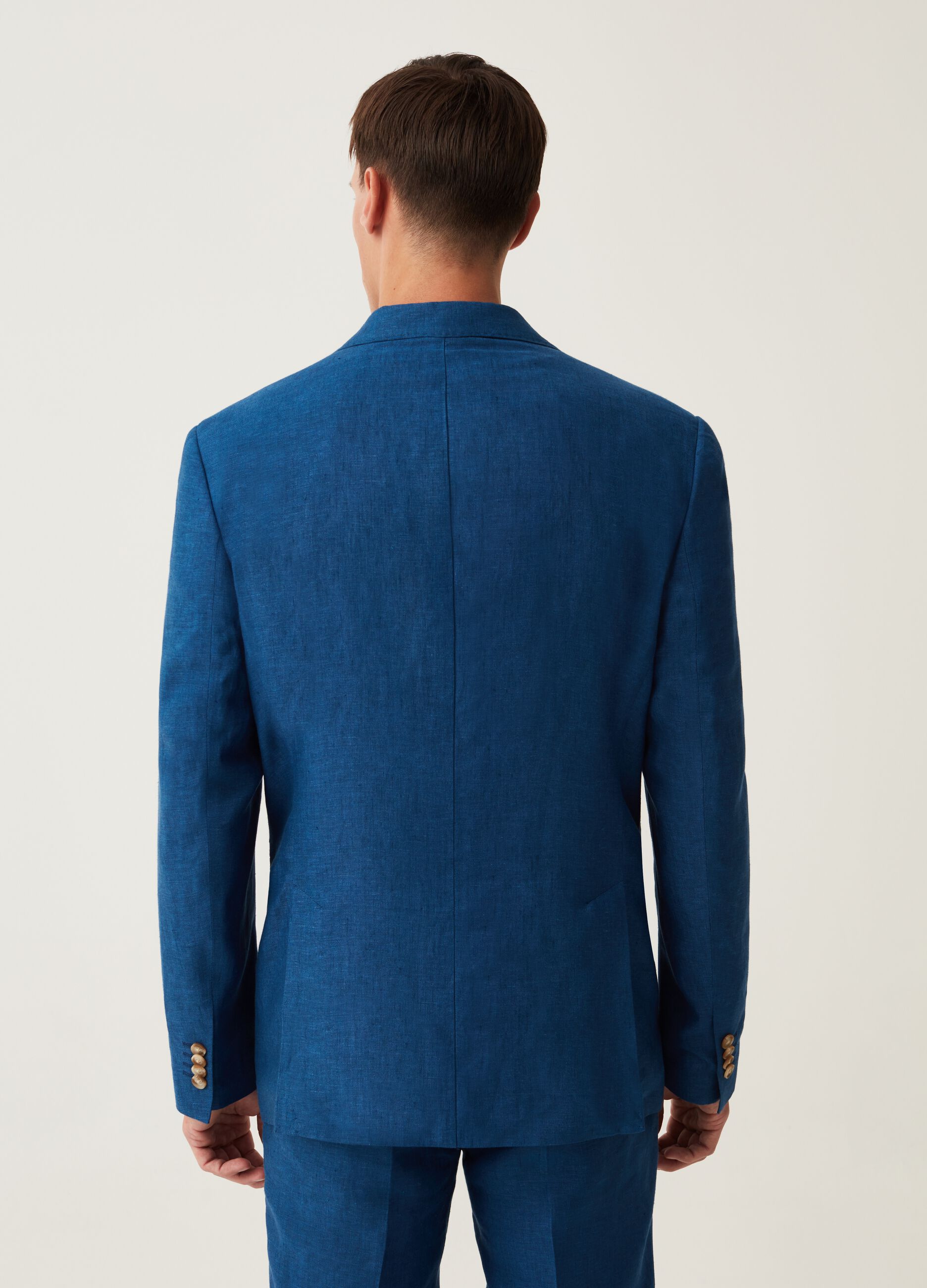 Slim-fit blazer in bluette yarn-dyed linen