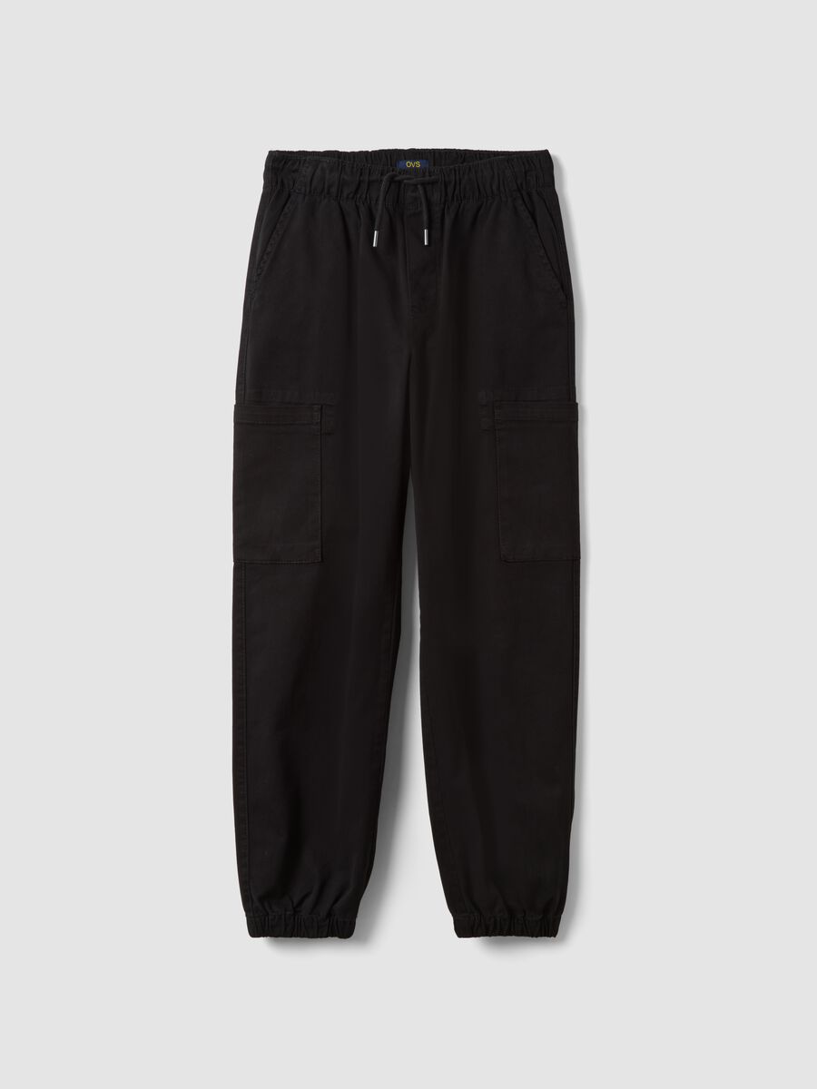 Jogger cargo neri in cotone elasticizzato_0