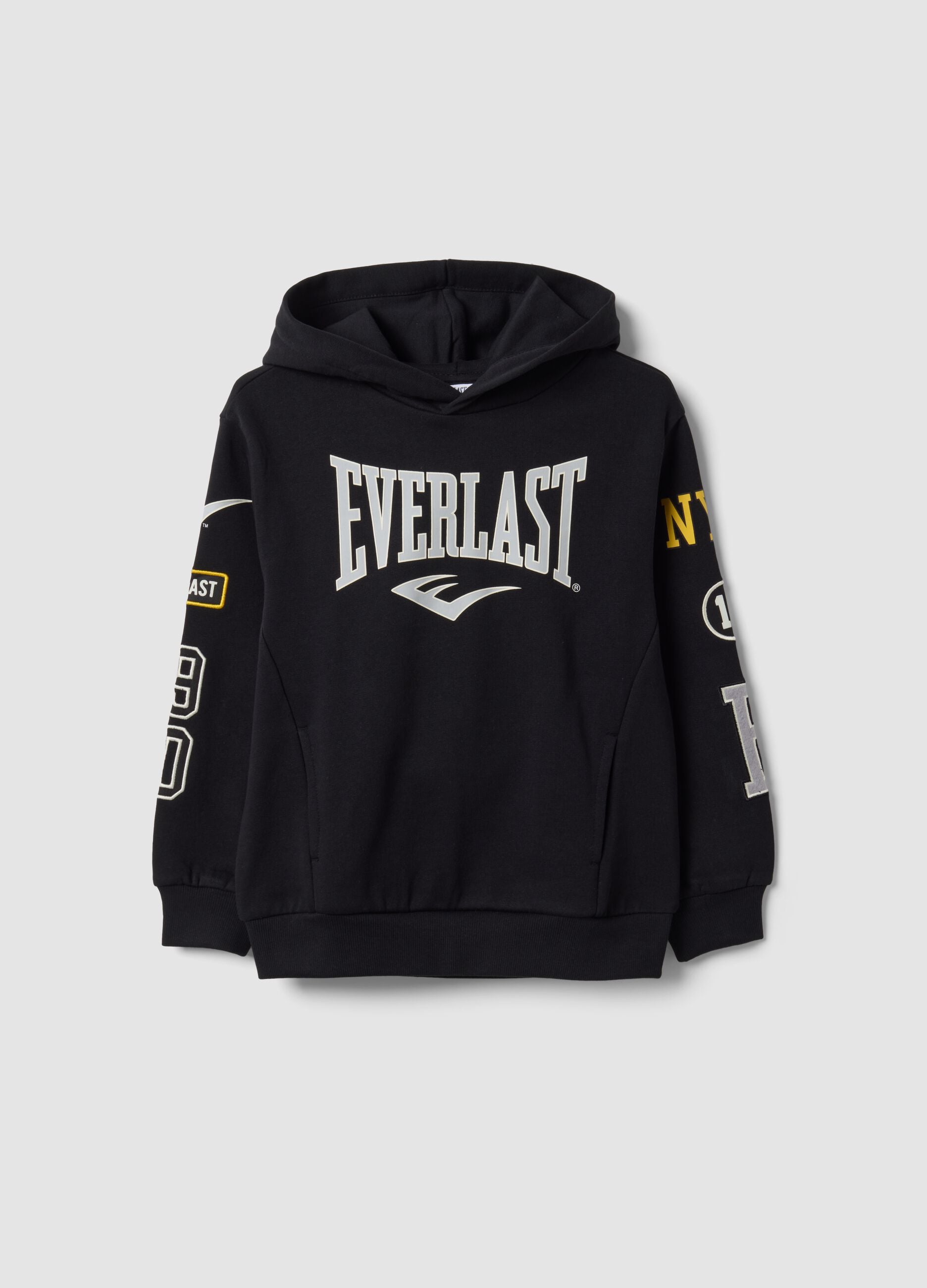 Black pure cotton hooded sweatshirt with decorative prints for boys