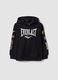 Black pure cotton hooded sweatshirt with decorative prints for boys_0