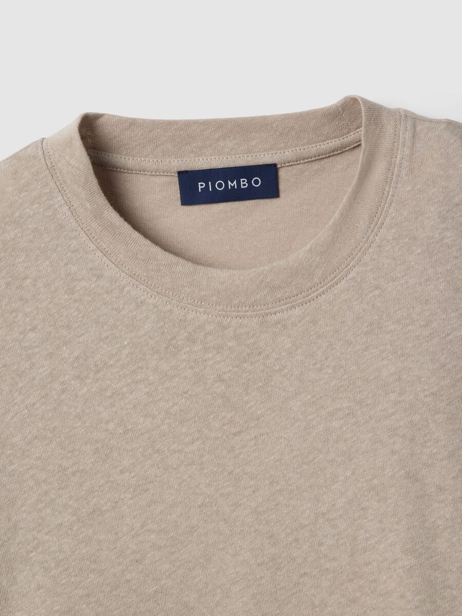 Beige linen-cotton blend regular fit t-shirt_5