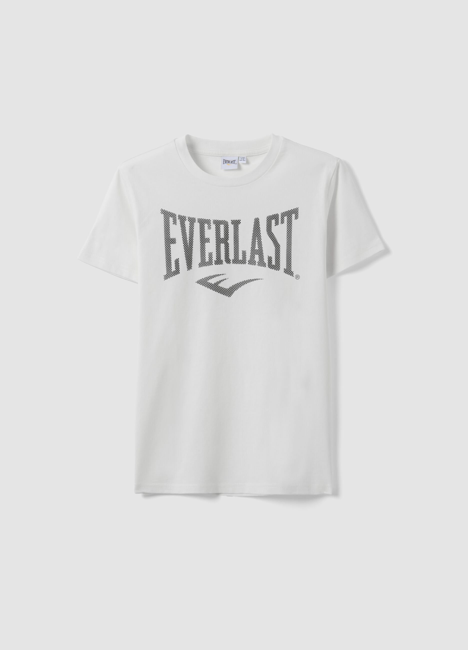 T-shirt branca em algod&atilde;o puro com estampado frontal, corte regular para rapaz